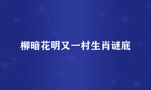 柳暗花明又一村生肖谜底