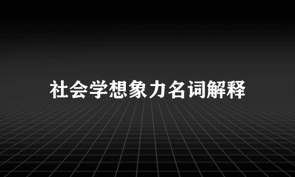 社会学想象力名词解释