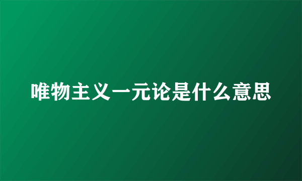 唯物主义一元论是什么意思