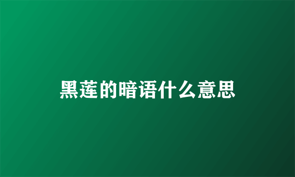 黑莲的暗语什么意思