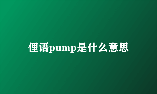 俚语pump是什么意思