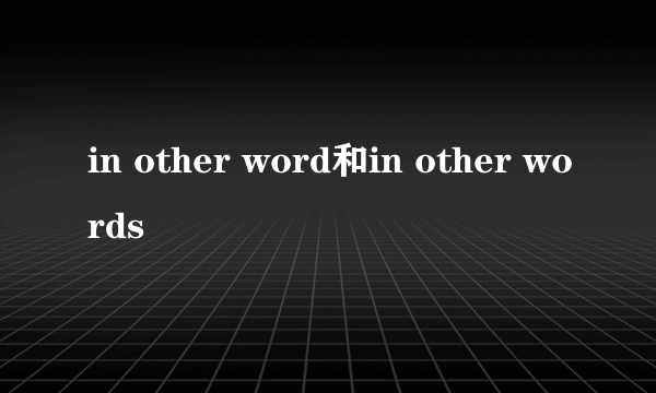in other word和in other words