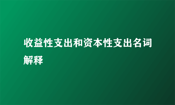 收益性支出和资本性支出名词解释