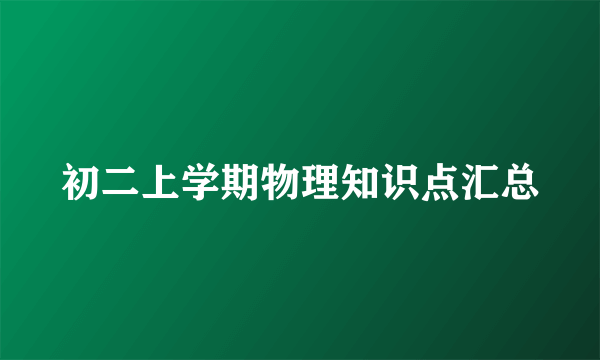 初二上学期物理知识点汇总