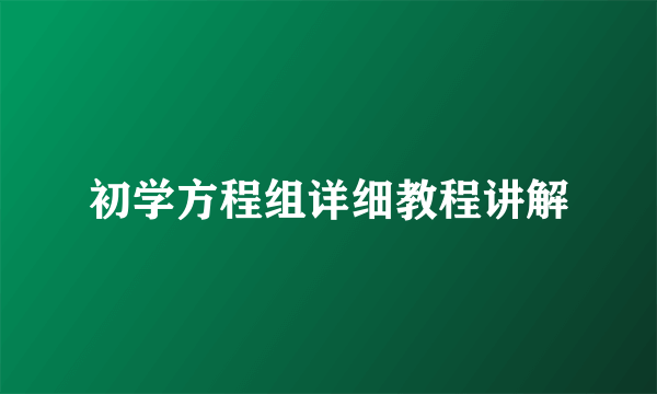 初学方程组详细教程讲解