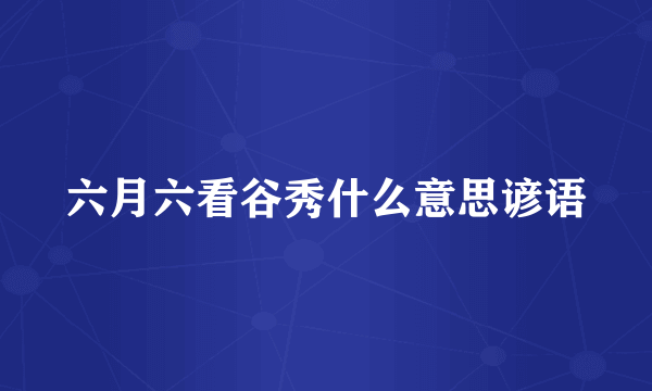 六月六看谷秀什么意思谚语
