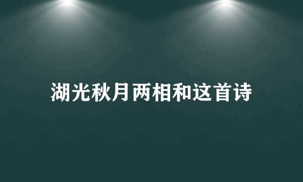 湖光秋月两相和这首诗