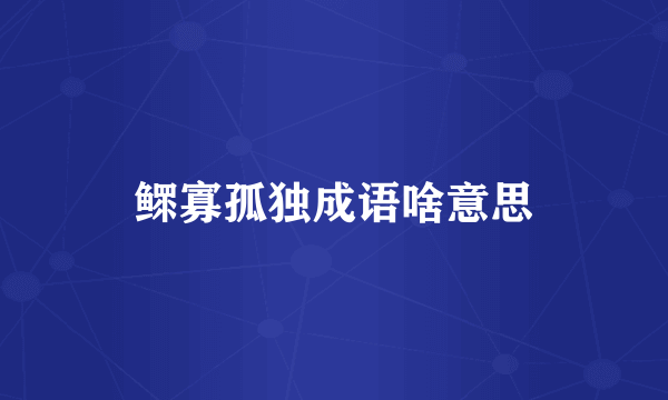 鳏寡孤独成语啥意思