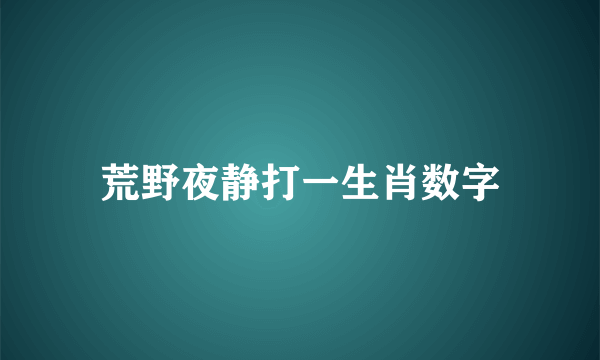 荒野夜静打一生肖数字