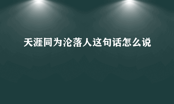 天涯同为沦落人这句话怎么说