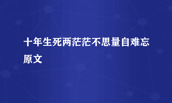 十年生死两茫茫不思量自难忘原文