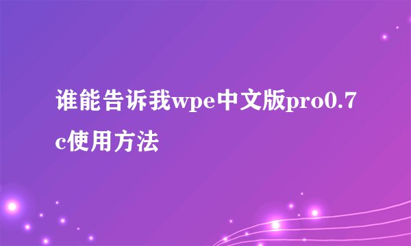 谁能告诉我wpe中文版pro0.7c使用方法