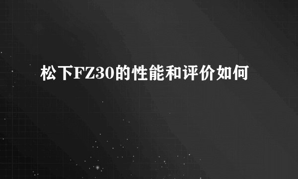 松下FZ30的性能和评价如何