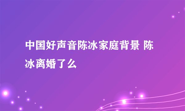 中国好声音陈冰家庭背景 陈冰离婚了么