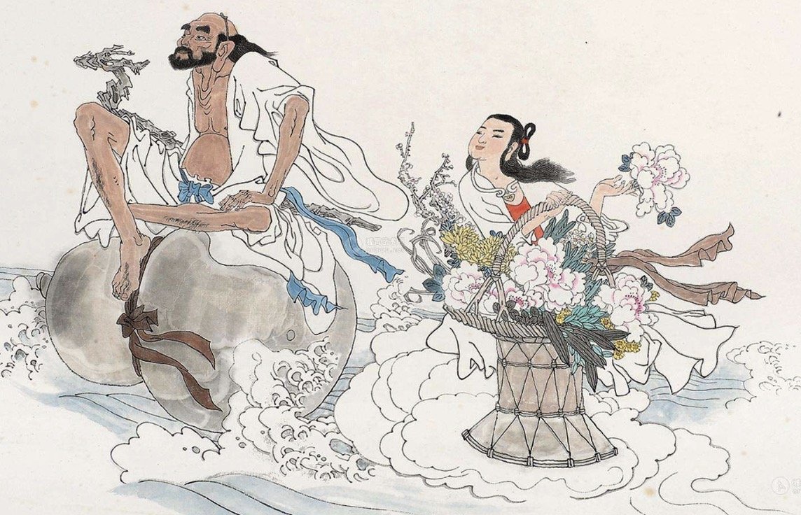 八仙过海中，蓝采和是怎么过海的?(据体写30字)