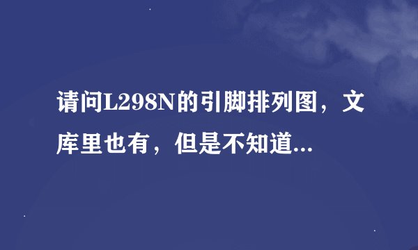 请问L298N的引脚排列图，文库里也有，但是不知道哪是哪，请高明之家给予详解，至少知道从哪头看。