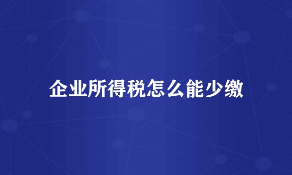 企业所得税怎么能少缴