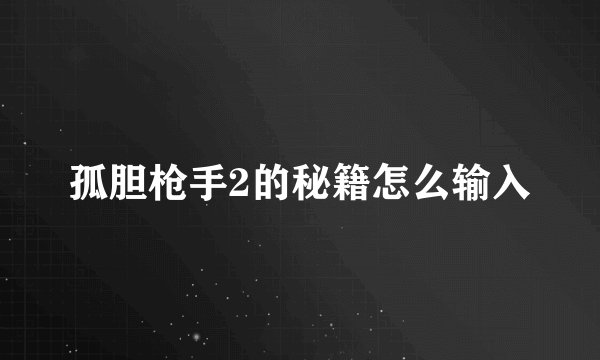 孤胆枪手2的秘籍怎么输入