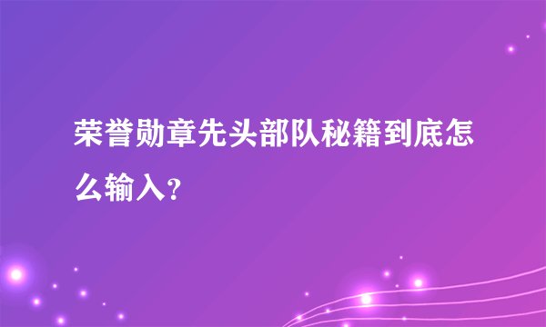 荣誉勋章先头部队秘籍到底怎么输入？