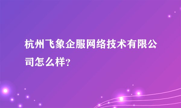 杭州飞象企服网络技术有限公司怎么样？