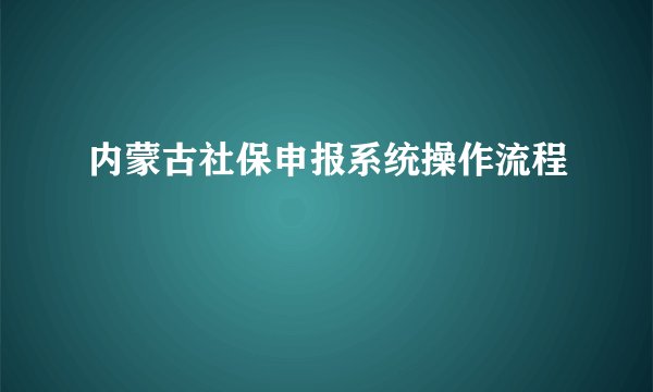 内蒙古社保申报系统操作流程