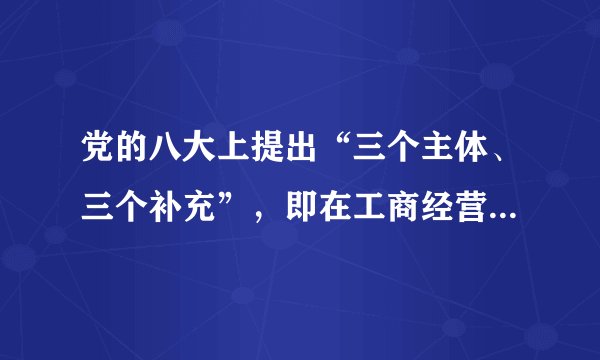 党的八大上提出“三个主体、三个补充”，即在工商经营方面，以国家经营和集体经营为主，附有一定数量的个