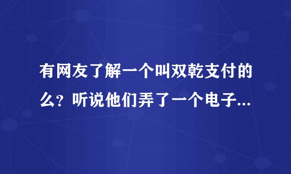 有网友了解一个叫双乾支付的么？听说他们弄了一个电子钱包，貌似可以TX哦~~~