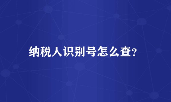 纳税人识别号怎么查？