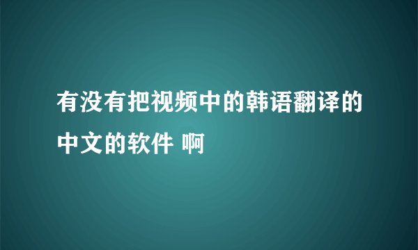 有没有把视频中的韩语翻译的中文的软件 啊
