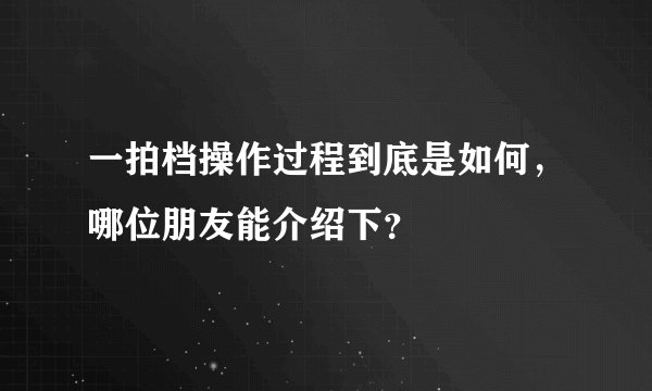 一拍档操作过程到底是如何，哪位朋友能介绍下？