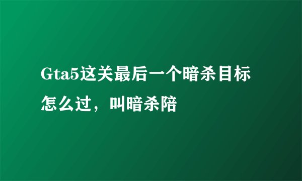 Gta5这关最后一个暗杀目标怎么过，叫暗杀陪