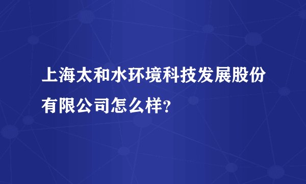 上海太和水环境科技发展股份有限公司怎么样？