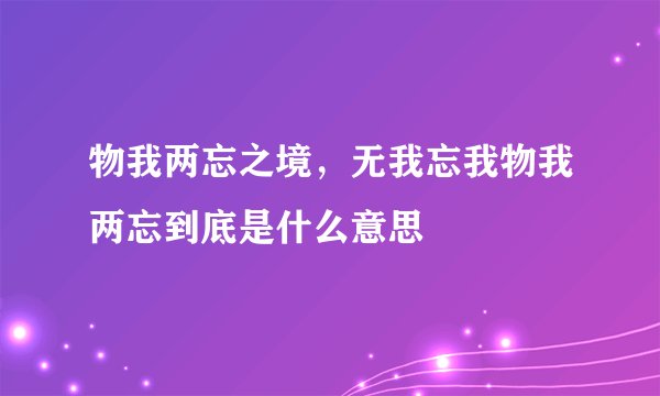物我两忘之境，无我忘我物我两忘到底是什么意思