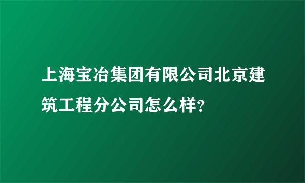 上海宝冶集团有限公司北京建筑工程分公司怎么样?