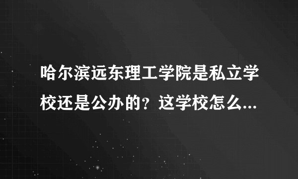 哈尔滨远东理工学院是私立学校还是公办的？这学校怎么样？哪位了解详情恳请您帮我解答，谢谢