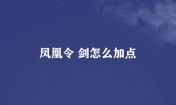 凤凰令 剑怎么加点