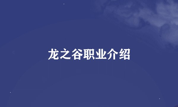 龙之谷职业介绍