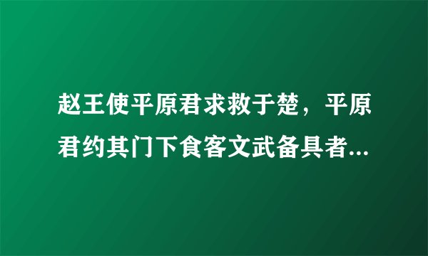 赵王使平原君求救于楚，平原君约其门下食客文武备具者二十人与之俱，得十九人，余无可取者。毛遂自荐于平