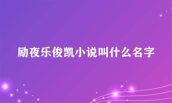 励夜乐俊凯小说叫什么名字