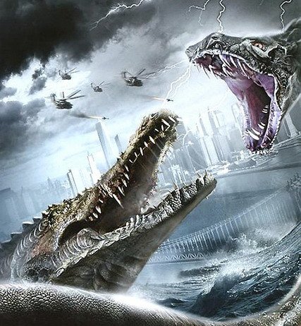 关于鄂鱼与蟒蛇之间的战争电影。是电影。