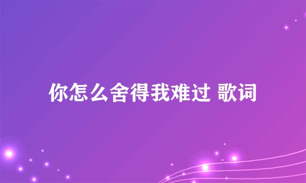 你怎么舍得我难过 歌词
