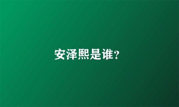 安泽熙是谁？
