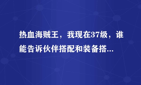 热血海贼王，我现在37级，谁能告诉伙伴搭配和装备搭配，多给财富值哦