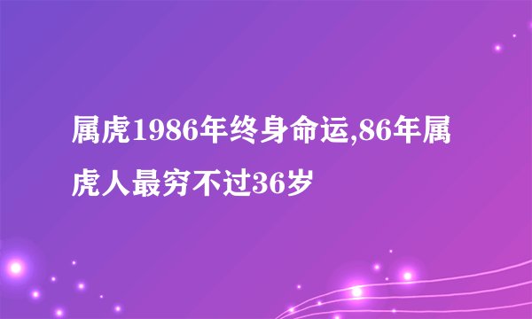 属虎1986年终身命运,86年属虎人最穷不过36岁