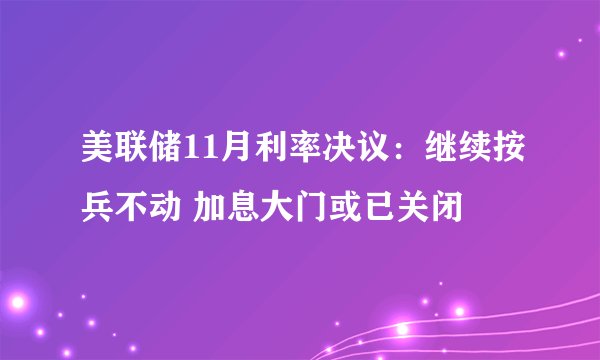 美联储11月利率决议：继续按兵不动 加息大门或已关闭