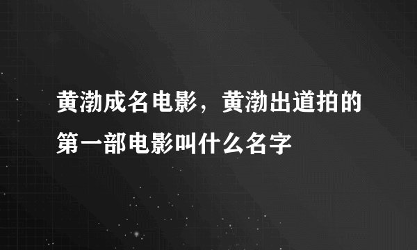 黄渤成名电影，黄渤出道拍的第一部电影叫什么名字