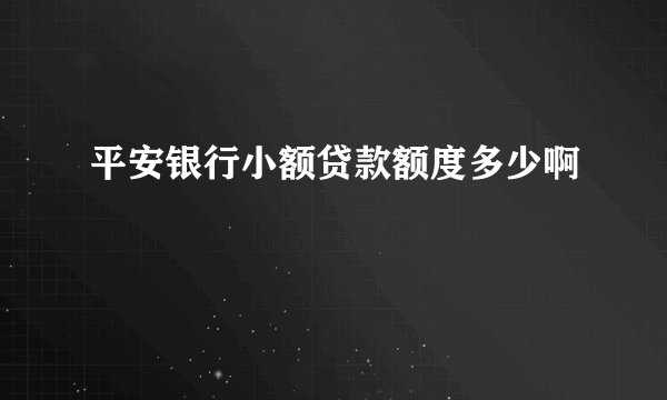 平安银行小额贷款额度多少啊