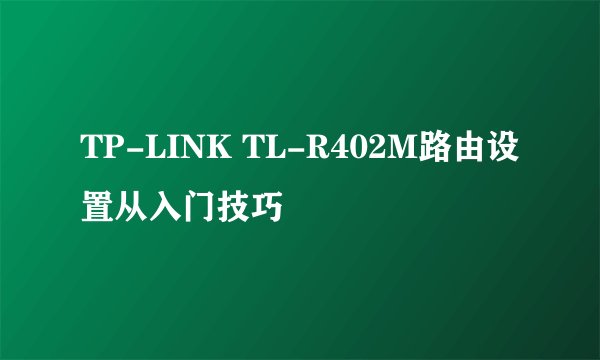 TP-LINK TL-R402M路由设置从入门技巧