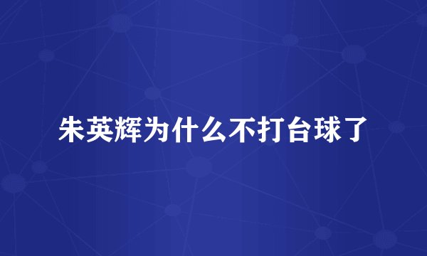 朱英辉为什么不打台球了