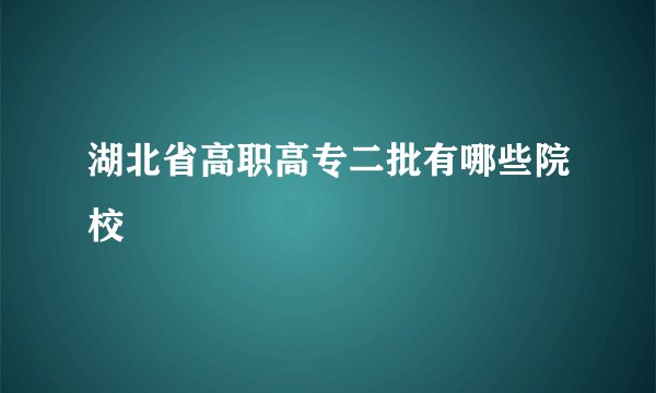 湖北省高职高专二批有哪些院校